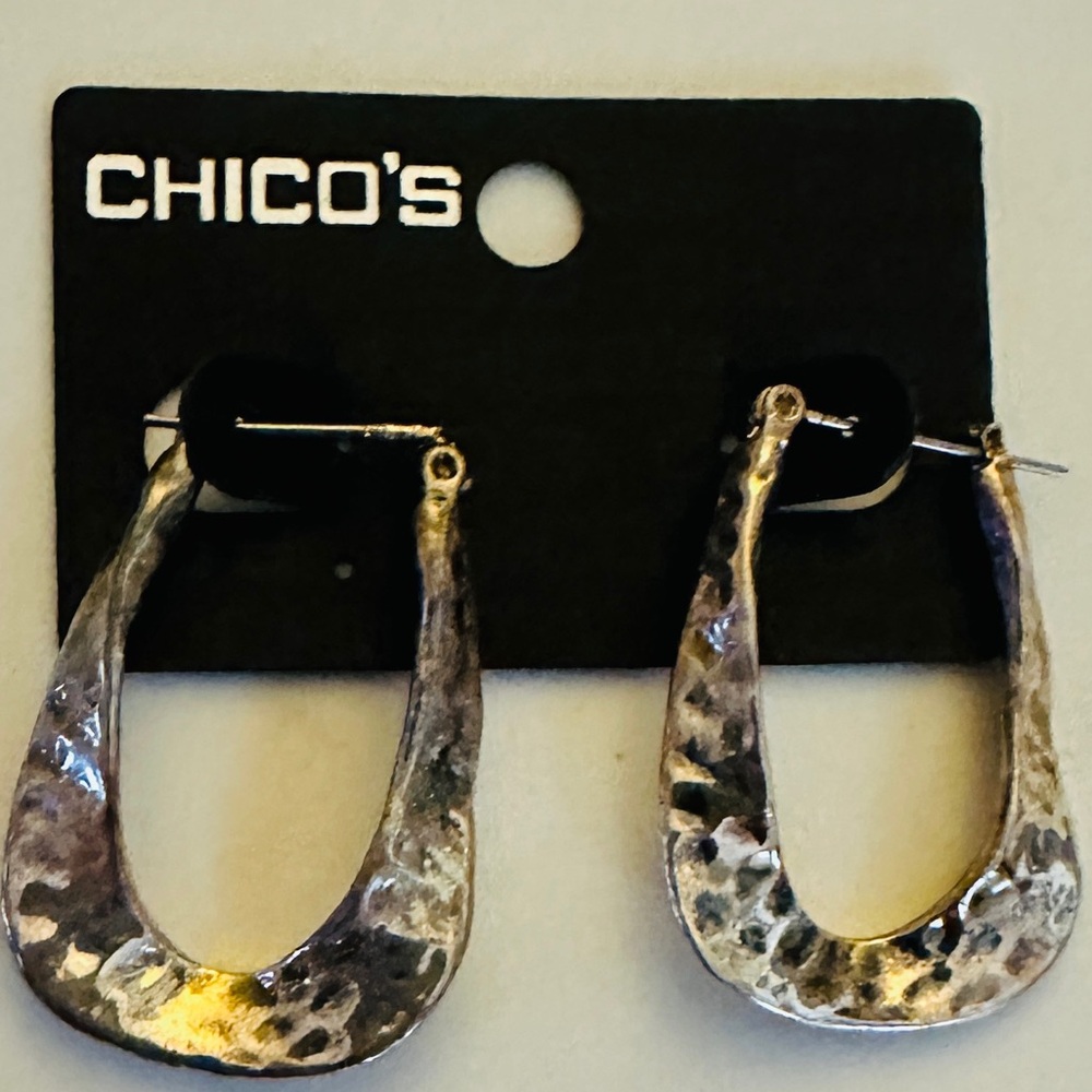 Chico's Textured Silver Tone Teardrop Earrings